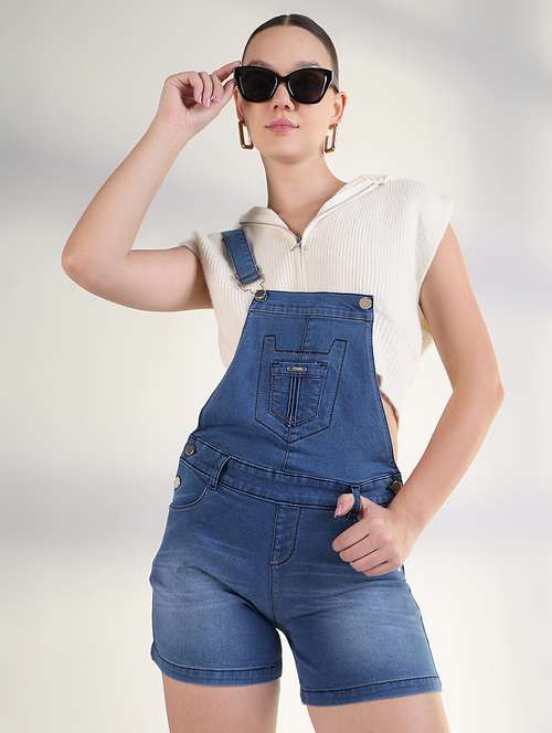 women solid adjustable strap dungaree - 21843326 - Standard Image - 0