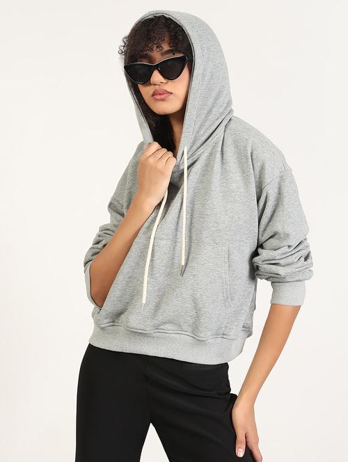 women plain long sleeves hooded sweatshirt - 21843328 -  Standard Image - 0