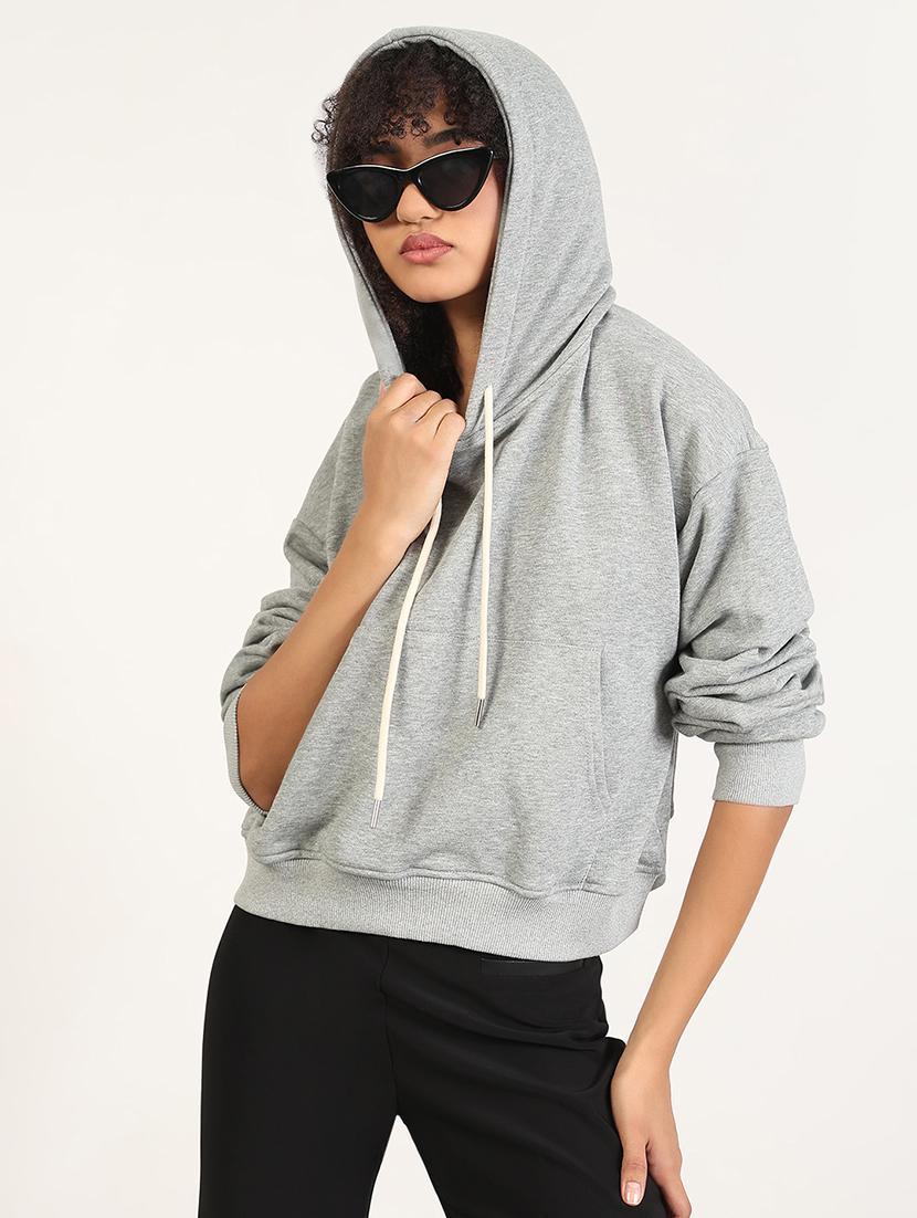 women plain long sleeves hooded sweatshirt - 21843328 -  Zoom Image - 0