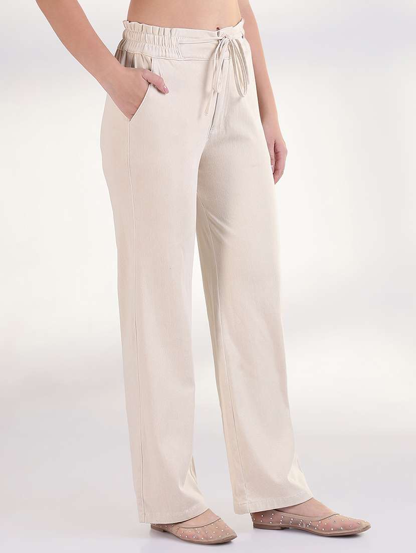 women solid high rise staright trouser - 21843333 -  Standard Image - 2