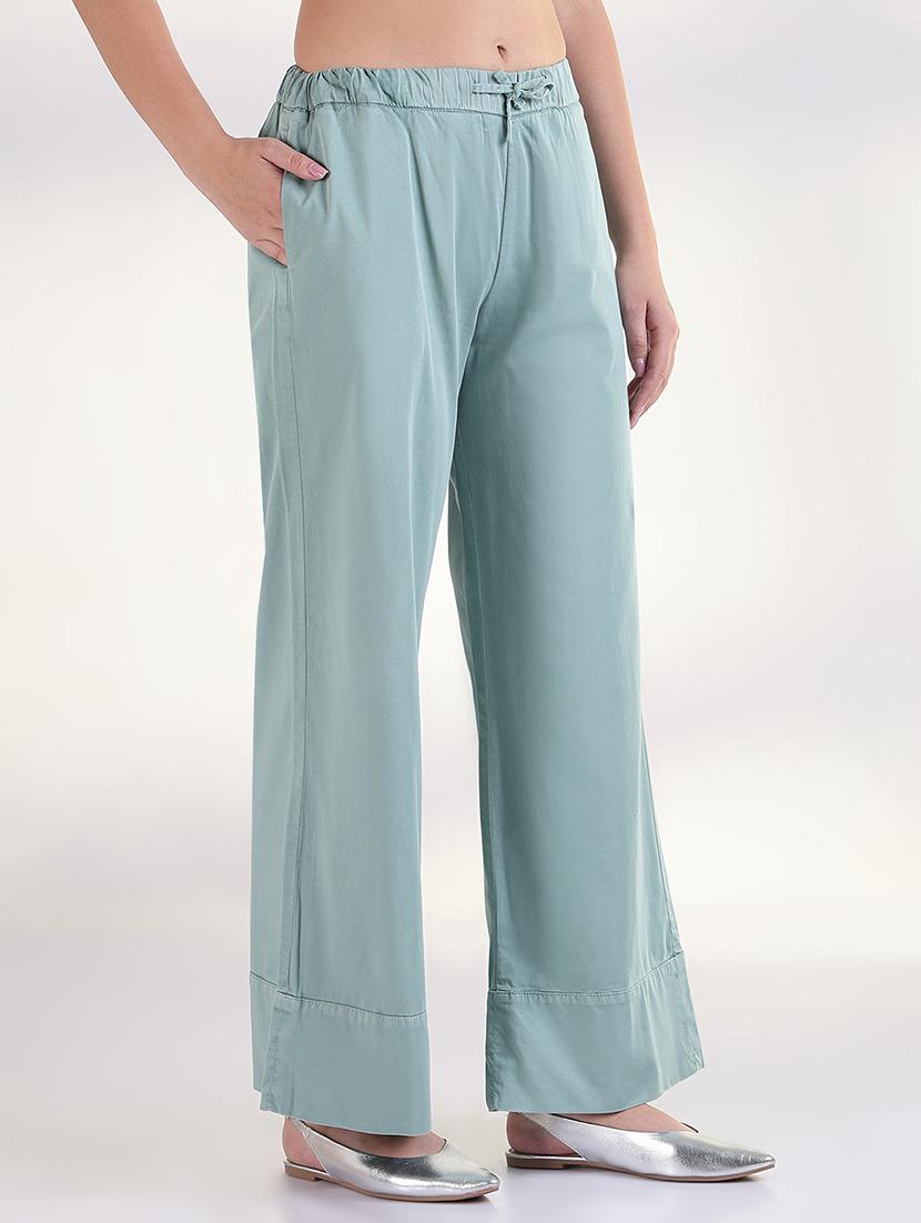 women solid mid rise wide leg trouser - 21843334 - Standard Image - 2
