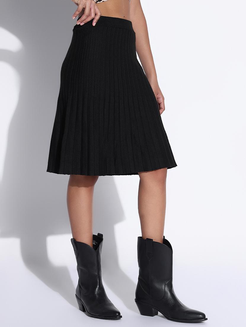 women solid high rise pleated skirt - 21843345 - Standard Image - 2