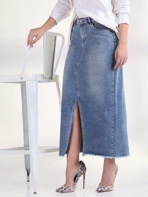 women solid mid irse denim skirt - 21843347 -  Standard Image - 0