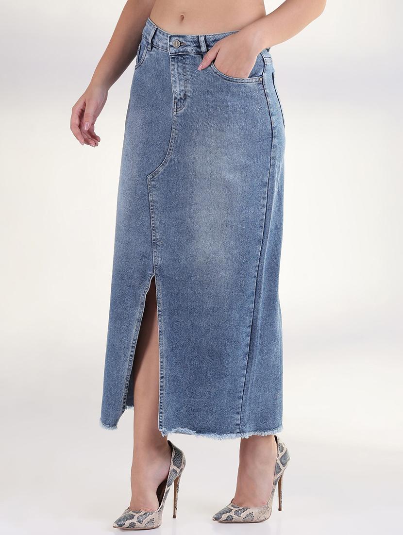 women solid mid irse denim skirt - 21843347 - Standard Image - 2