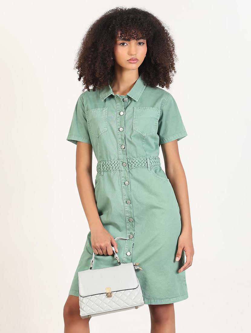 women solid collared shirt dress - 21843355 - Zoom Image - 0