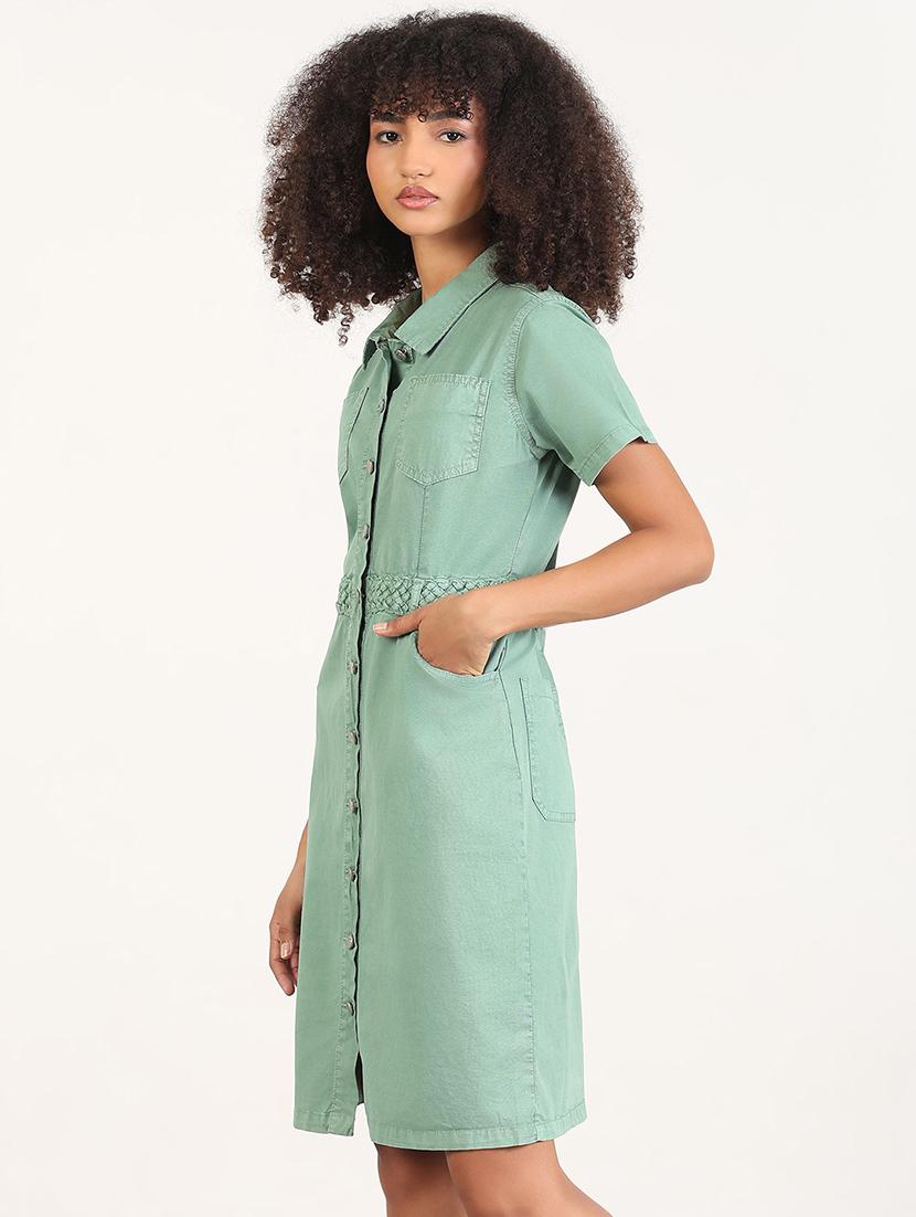 women solid collared shirt dress - 21843355 - Standard Image - 2
