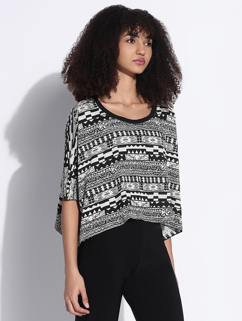 women printed scoop neck boxy top - 21843365 - Standard Image - 2