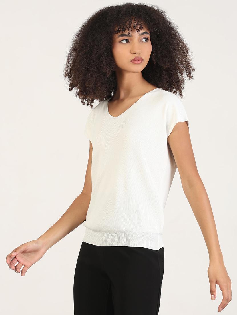 women solid short sleeves regular top - 21843366 - Standard Image - 2