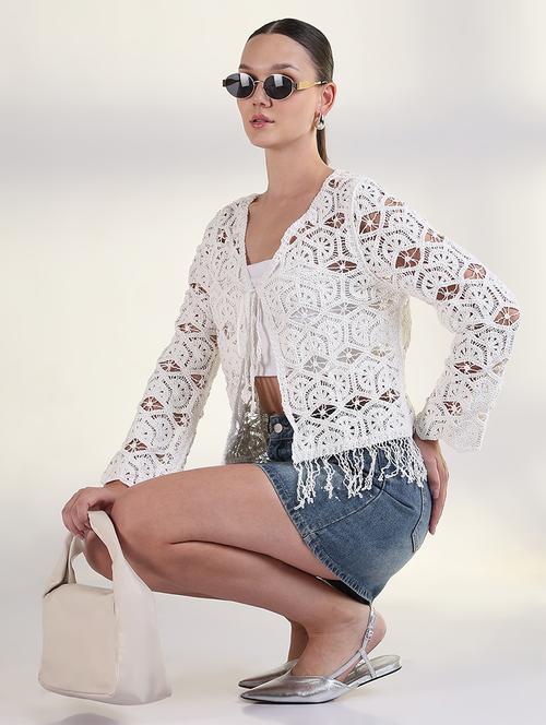 women crochet detailed fringed hem top - 21843371 -  Standard Image - 0