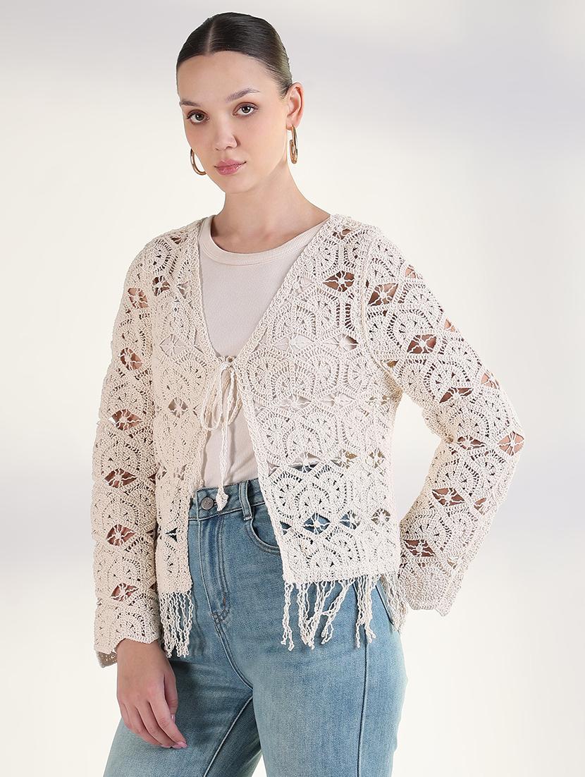 women crochet detailed fringed hem top - 21843372 - Standard Image - 2