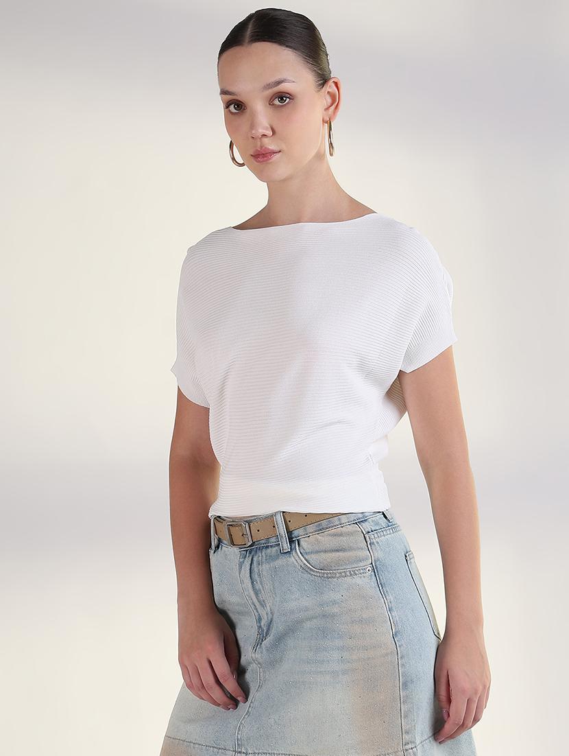 women solid batwing sleeves crop top - 21843375 - Standard Image - 2