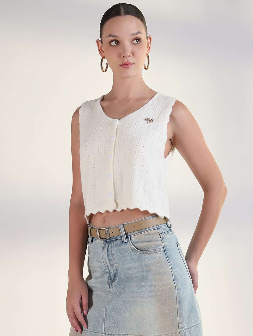 women self designed sleeveless crop top - 21843378 -  Standard Image - 2