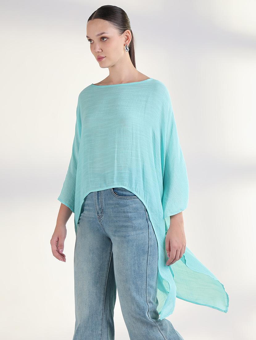 women solid kimono sleeves high low top - 21843379 - Standard Image - 2