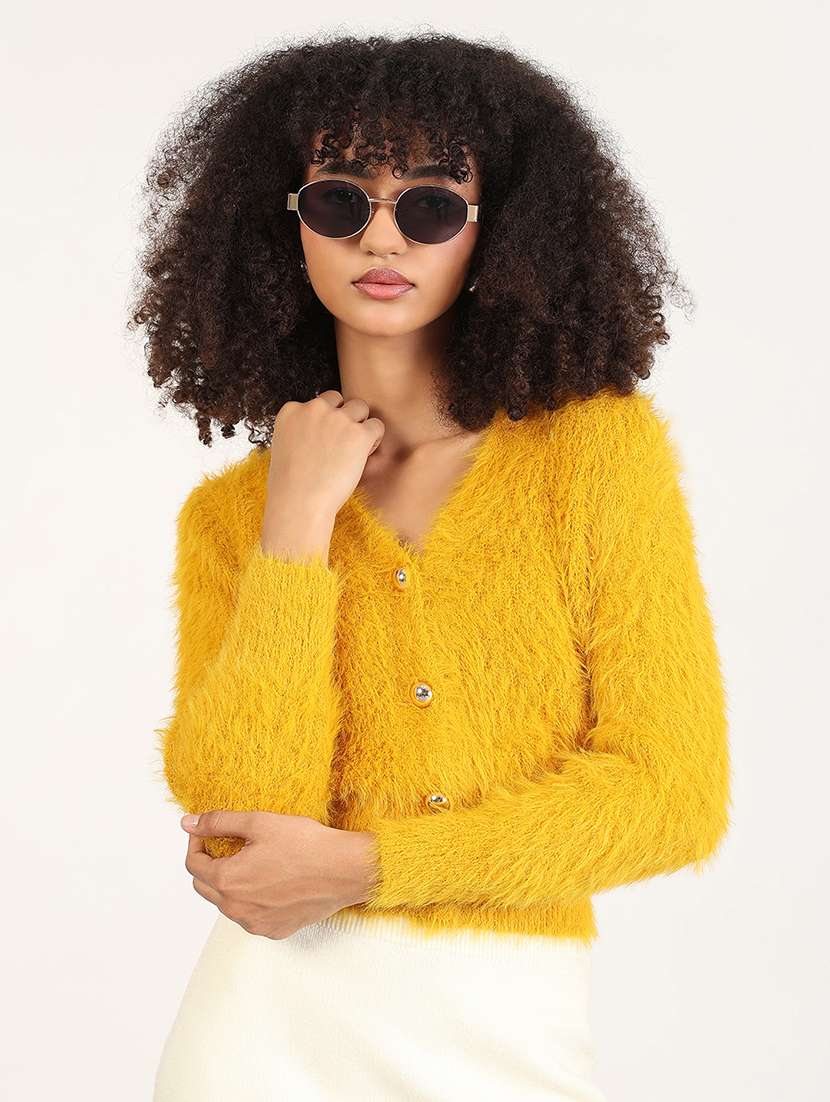 women solid long sleeves crop cardigan - 21843380 - Zoom Image - 0