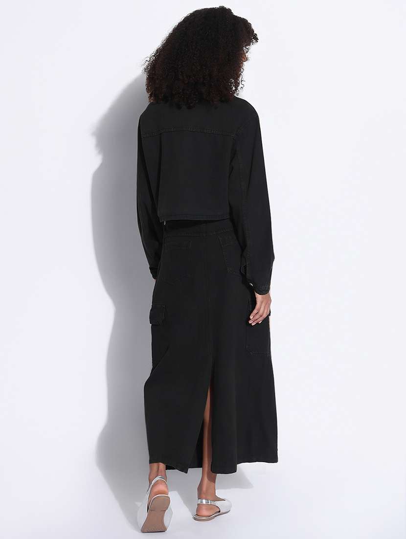 women solid top and skirt with jacket set  - 21843418 -  Standard Image - 2