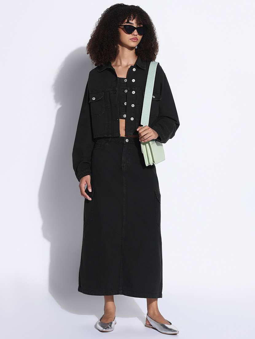 women solid top and skirt with jacket set  - 21843418 -  Standard Image - 7