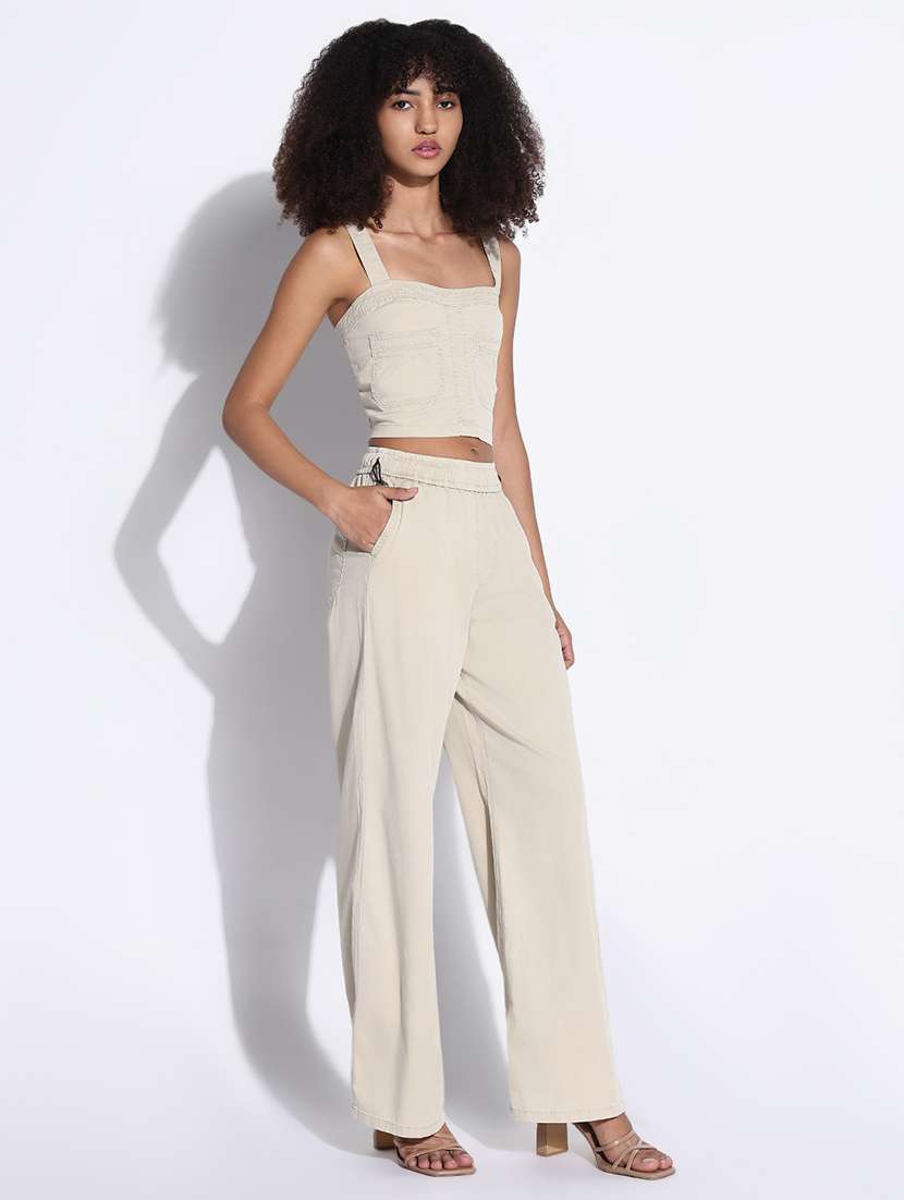 women solid top and trouser co-ord set - 21843419 -  Standard Image - 2