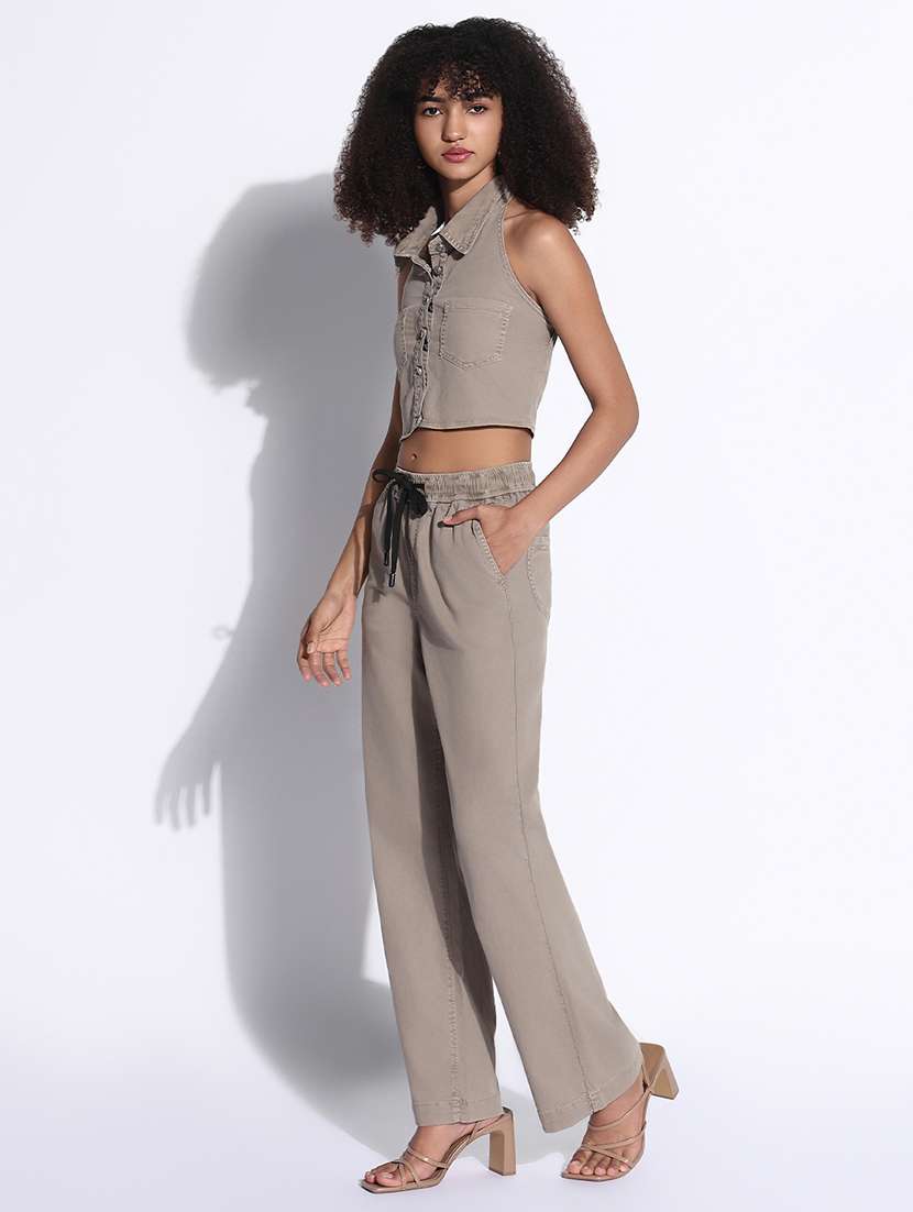 women solid top and trouser co-ord set - 21843420 -  Standard Image - 2