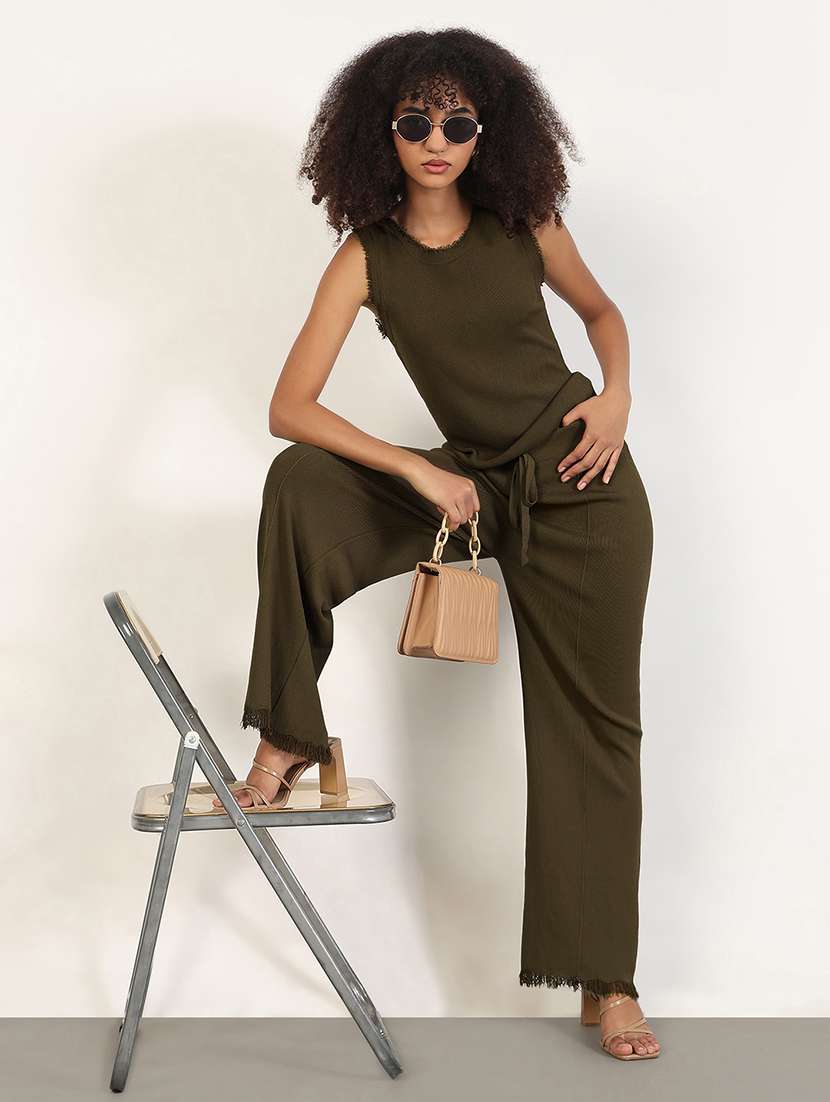 women solid top and trouser co-ord set