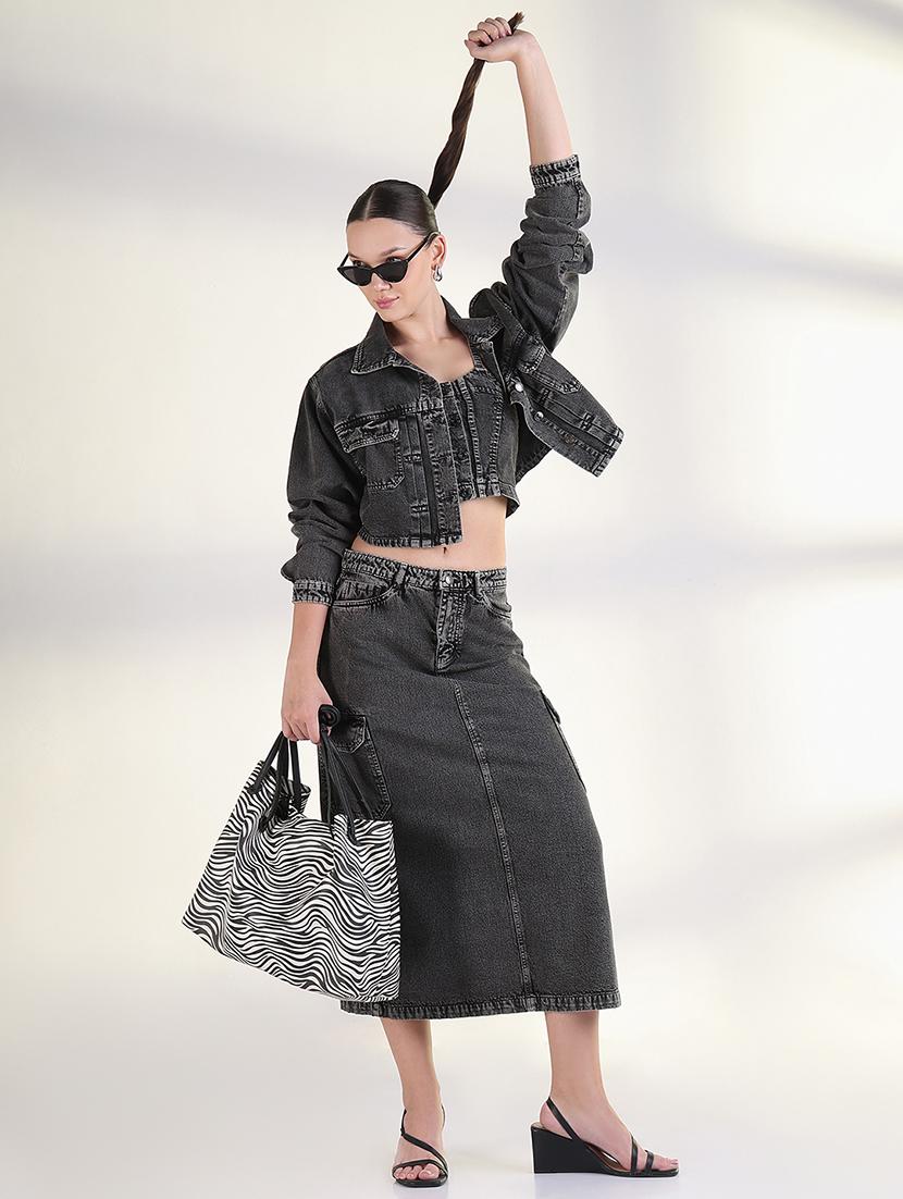 women solid top and skirt with jacket set - 21843428 - Standard Image - 7