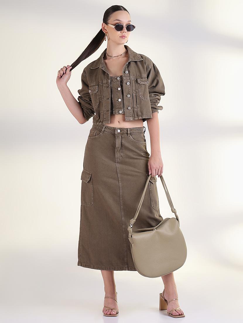 women solid top and skirt with jacket set - 21843429 - Zoom Image - 0
