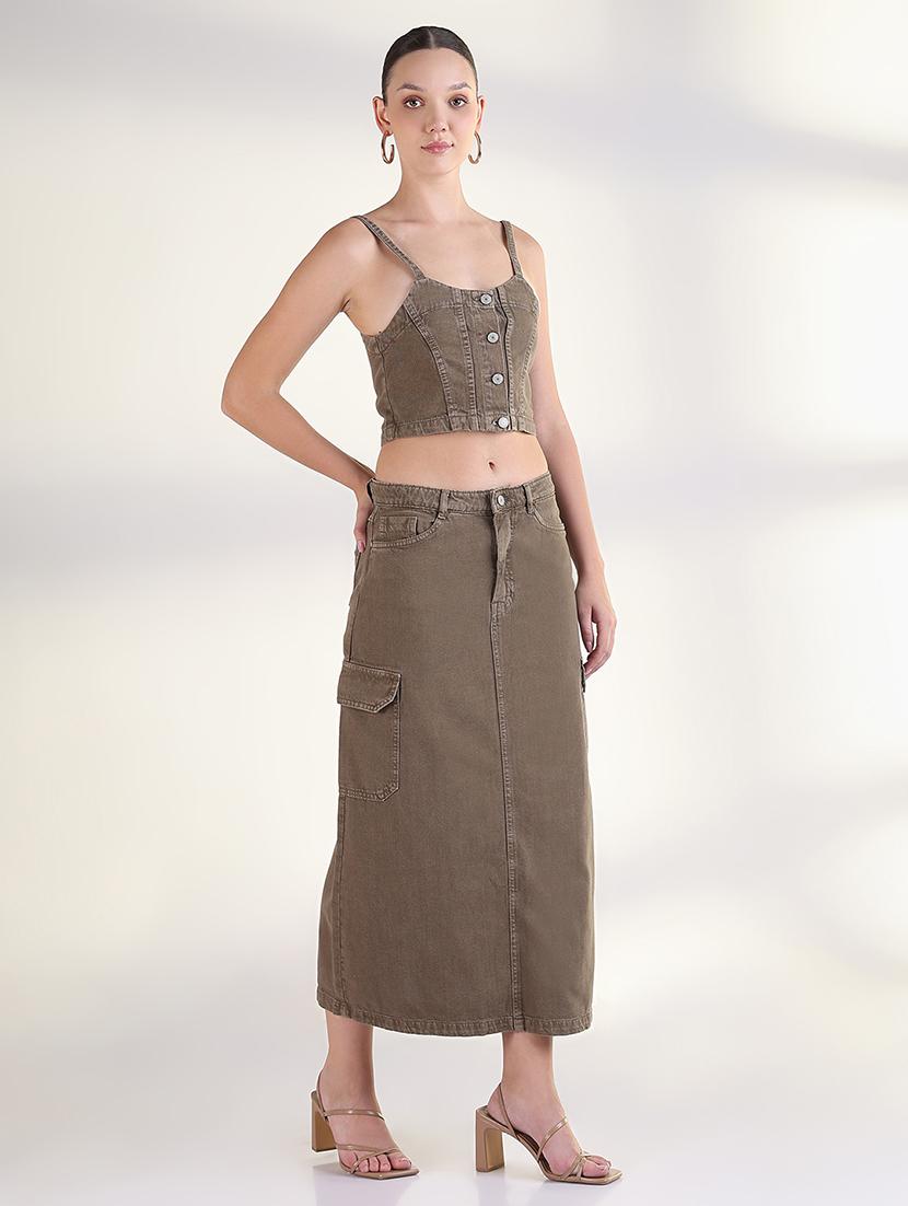 women solid top and skirt with jacket set - 21843429 - Standard Image - 2