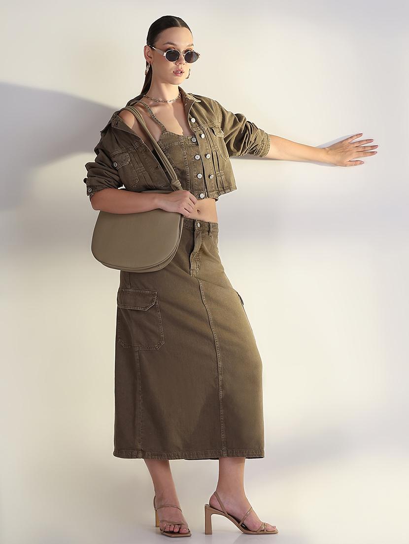 women solid top and skirt with jacket set - 21843429 - Standard Image - 7