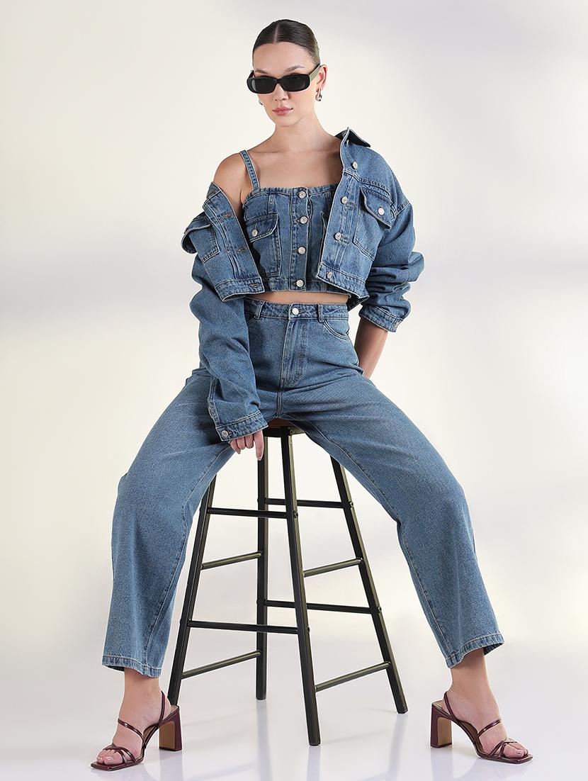 women solid top and trouser with jacket set co-ord - 21843430 - Zoom Image - 0