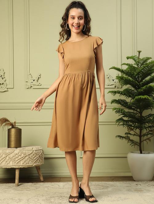 women solid flute sleeves fit & flare dress - 21843445 -  Standard Image - 0