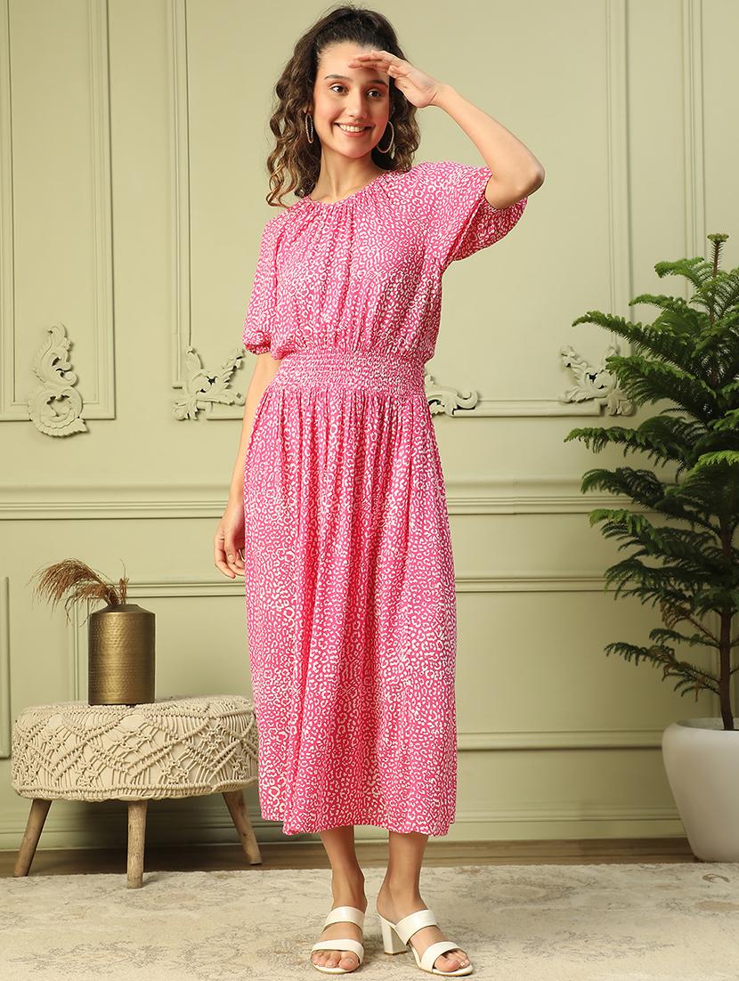 women animal print puff sleeves a-line dress - 21843448 - Zoom Image - 0