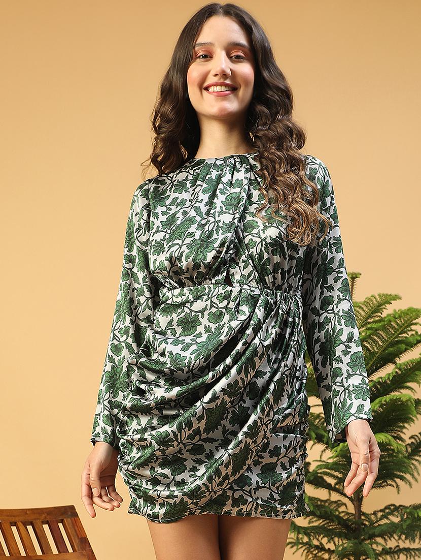 women printed long sleeves ruched dress - 21843457 - Zoom Image - 0
