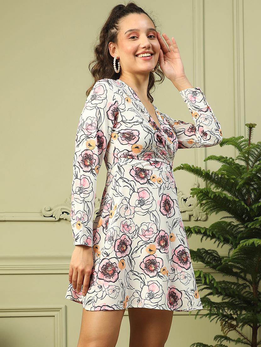 women floral printed long sleeves a-line dress - 21843460 - Standard Image - 2