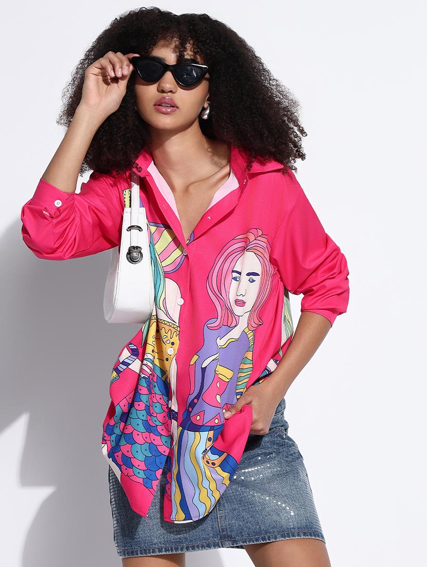 women printed collared oversized shirt - 21843470 -  Zoom Image - 0