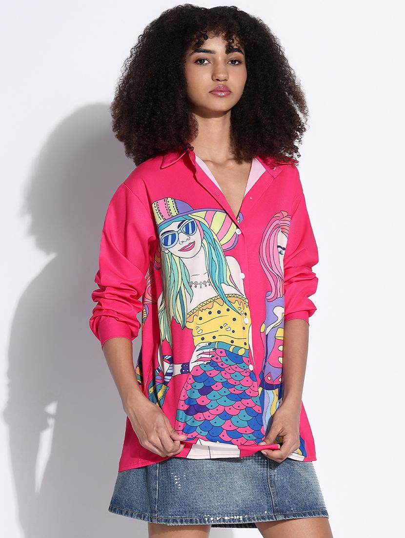 women printed collared oversized shirt - 21843470 - Standard Image - 2