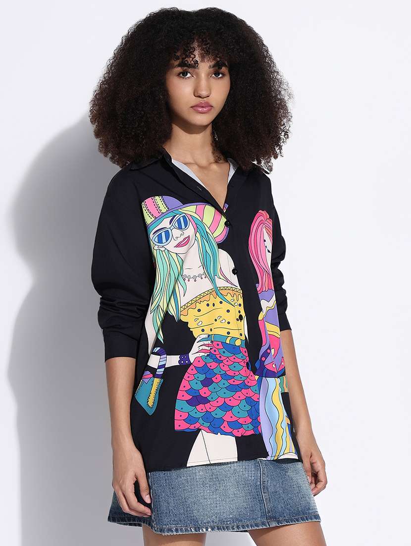 women printed collared oversized shirt - 21843471 -  Standard Image - 2