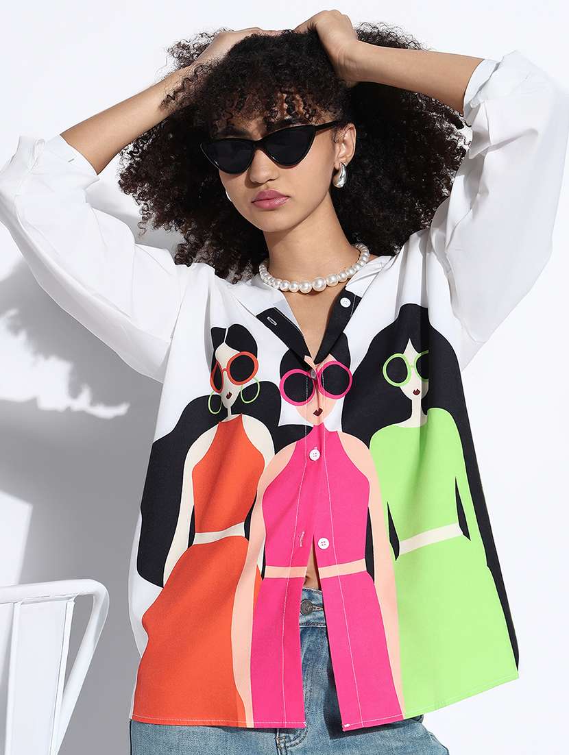 women printed collared oversized shirt