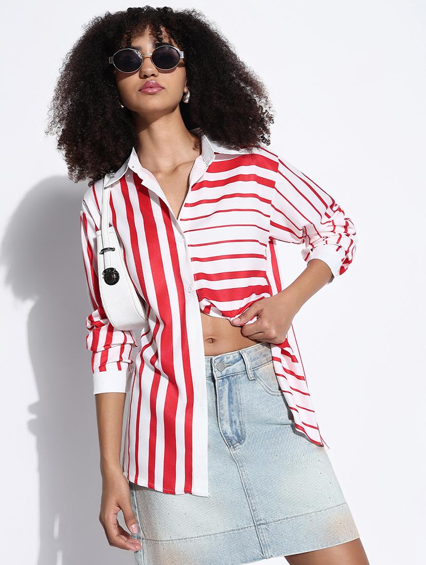 women striped collared oversized shirt - 21843474 - Zoom Image - 0