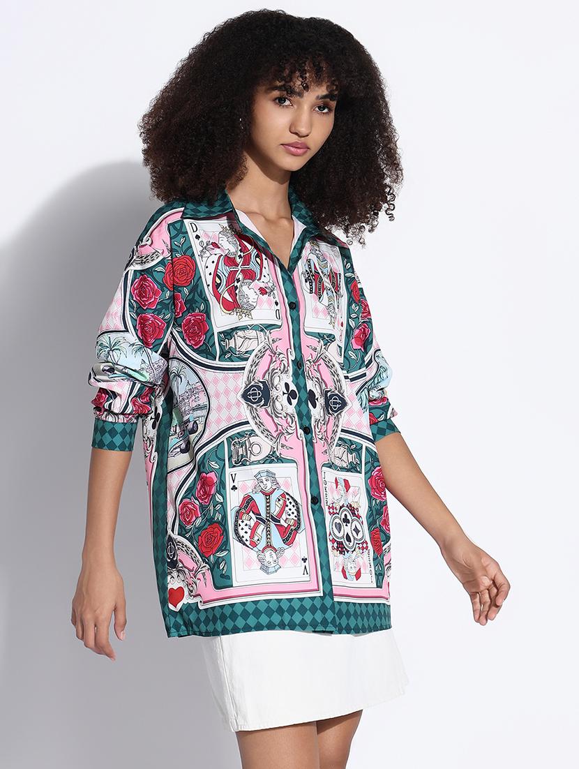 women printed collared oversized shirt - 21843476 - Standard Image - 2