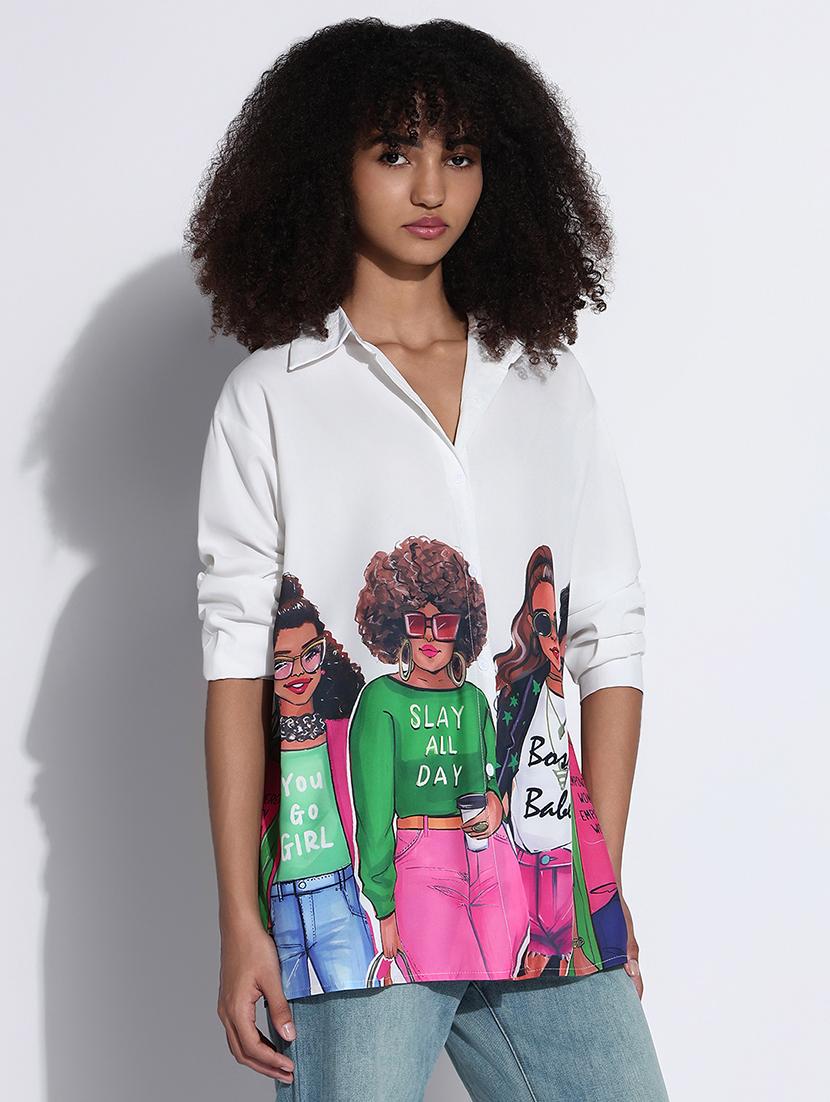 women printed collared oversized shirt - 21843480 - Standard Image - 2