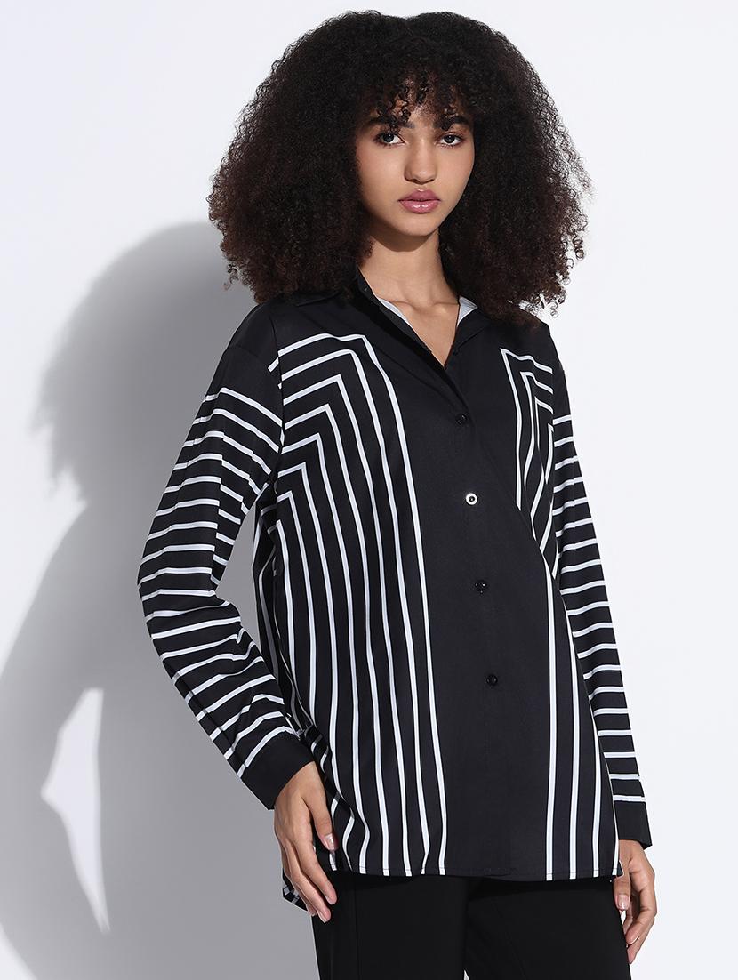women striped collared oversized shirt - 21843481 - Standard Image - 2