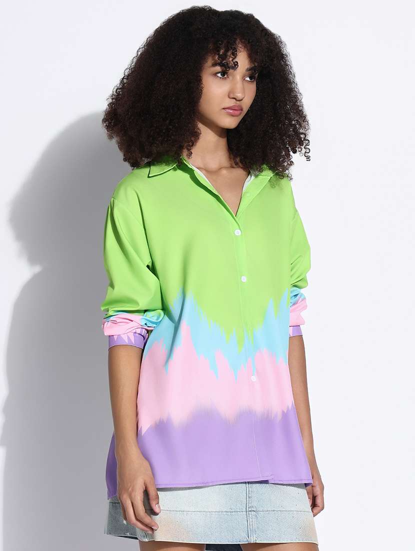 women color blocked collared oversized shirt - 21843483 -  Standard Image - 2