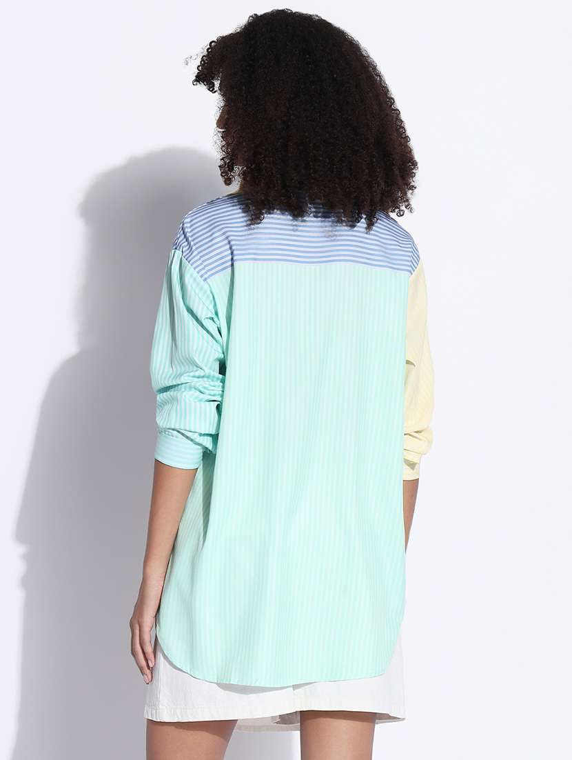women color blocked collared oversized shirt - 21843484 -  Standard Image - 2