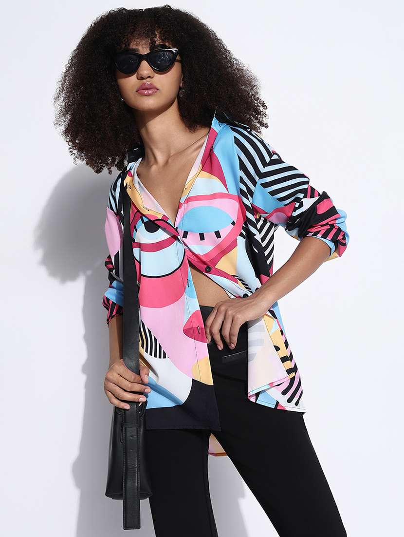 women printed collared oversized shirt - 21843486 - Zoom Image - 0