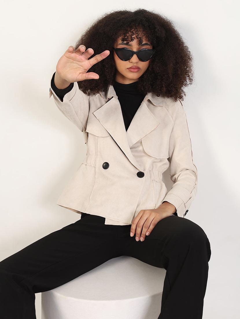 women solid long sleeves trench coat - 21843494 -  Zoom Image - 0