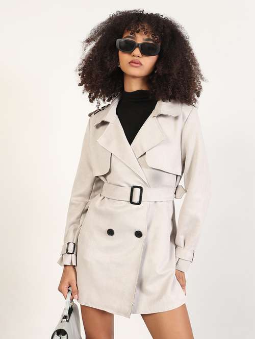women solid long sleeves trench coat - 21843495 -  Standard Image - 0