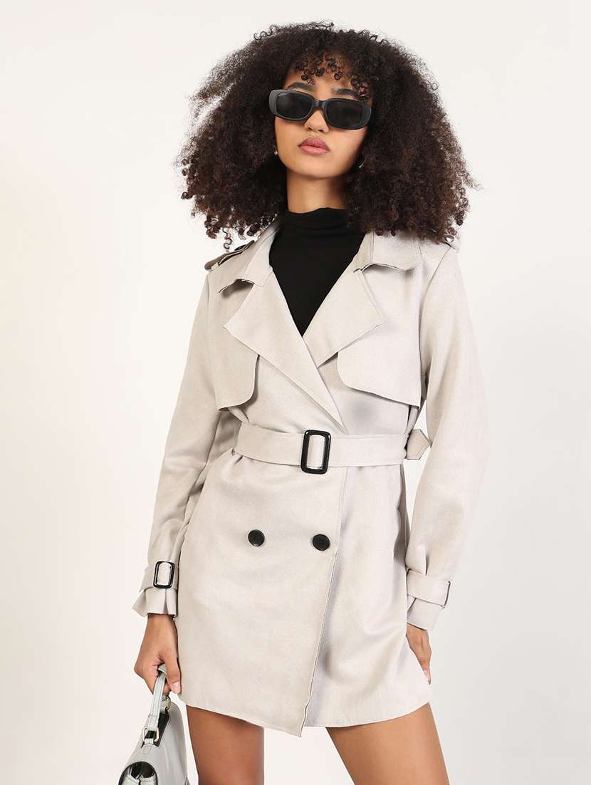 women solid long sleeves trench coat - 21843495 -  Zoom Image - 0