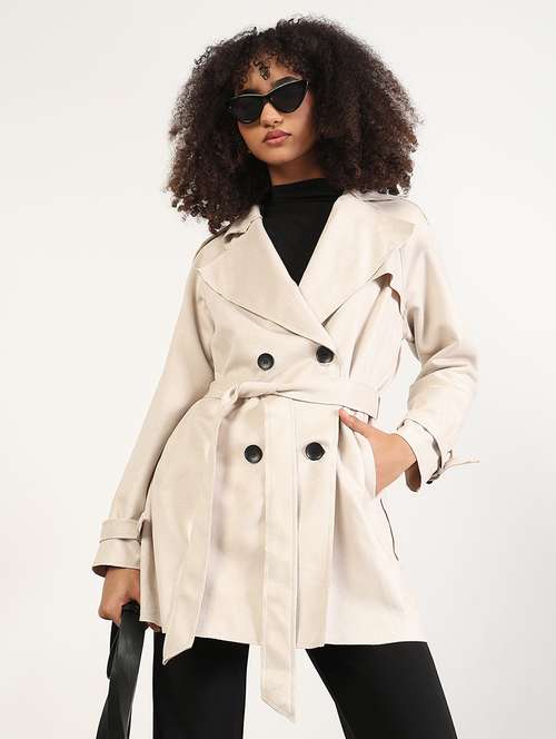women solid long sleeves trench coat - 21843496 -  Standard Image - 0