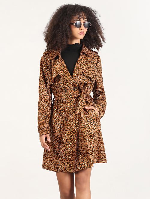 women animal printed long sleeves trench coat - 21843497 - Standard Image - 0