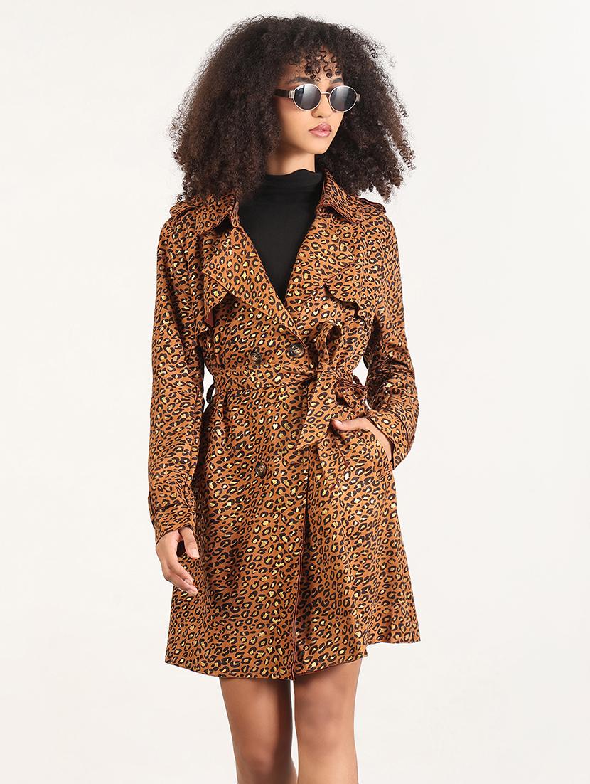 women animal printed long sleeves trench coat - 21843497 - Zoom Image - 0