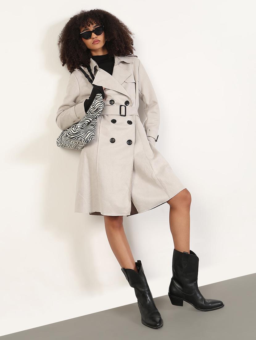 women solid long sleeves trench coat - 21843503 -  Zoom Image - 0